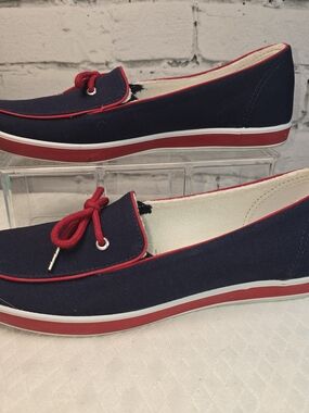 GRASSHOPPERS WINDHAM CANVAS BOAT SHOES RED WHITE BLUE NAUTICAL COASTAL WOMENS 9